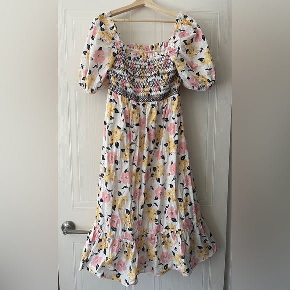 Kate Spade New York Lily Blooms Smocked Multi Floral Pastel Midi Dress - Picture 2 of 15